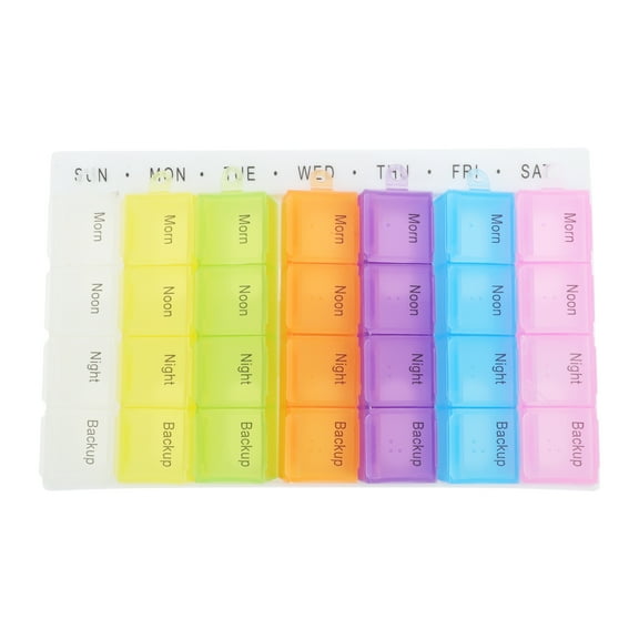 Unique Bargains 1 Pc Pill Case 28 Grid Removable Flap Pill Box Colorful