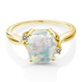 thumbnail image 2 of Gem Stone King 18K Yellow Gold Plated Silver White Opal and White Diamond 3 Stone Ring for Women (1.73 Cttw, Oval Cabochon 10X8MM, Gemstone October Birthstone, Size 7), 2 of 4