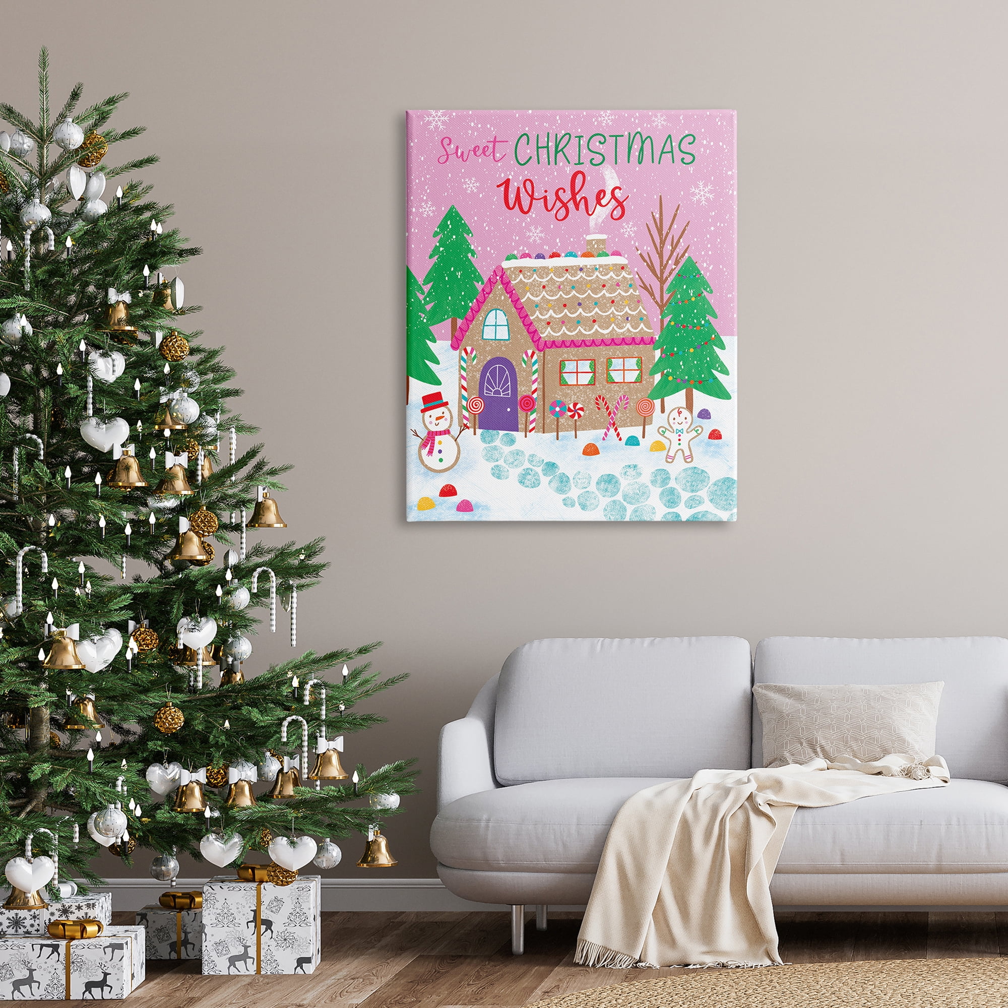 Sweet Christmas Wishes Quirky Candy Gingerbread House Inspirational Graphic Art Gallery-Wrapped Canvas Print Wall Art
