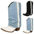 thumbnail image 6 of Fold Over Cowboy Boots for Women Slouchy Denim Tassel Wide Mid Calf Western Cowgirl Riding Boots, 6 of 9