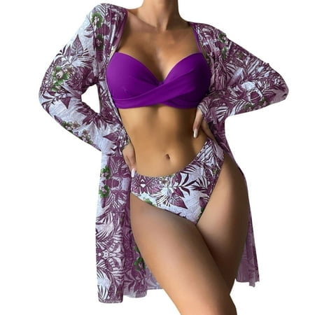 FhsagQ Swimsuit Sets for Women Bodysuit Full Women High Waist Bikinis 2023 3 Piece Bikini Set Cover up Swimsuit for Women Long Sleeve Push up Swimwear Beach Wear Bathing Suit Red L
