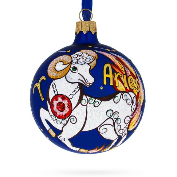 Arie Zodiac Horoscope Sign Glass Ball Christmas Ornament 3.25 Inches