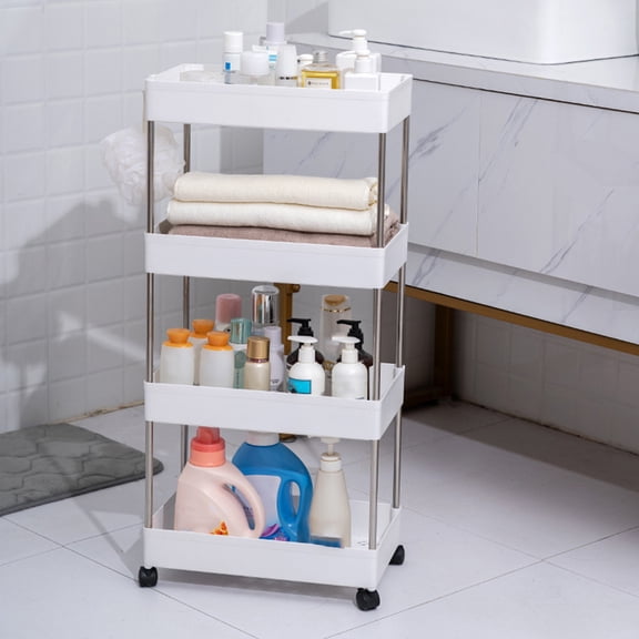 OUNONA Multi-layer Storage Rack Trolley Storage Shelf 86X40X22.5CM White