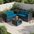 thumbnail image 5 of Ktaxon 4-Piece Patio Rattan Sofa Set, 2 Loveseats with Storage & Pet Coffee Table, Peacock Green Cushions, Black, 5 of 11