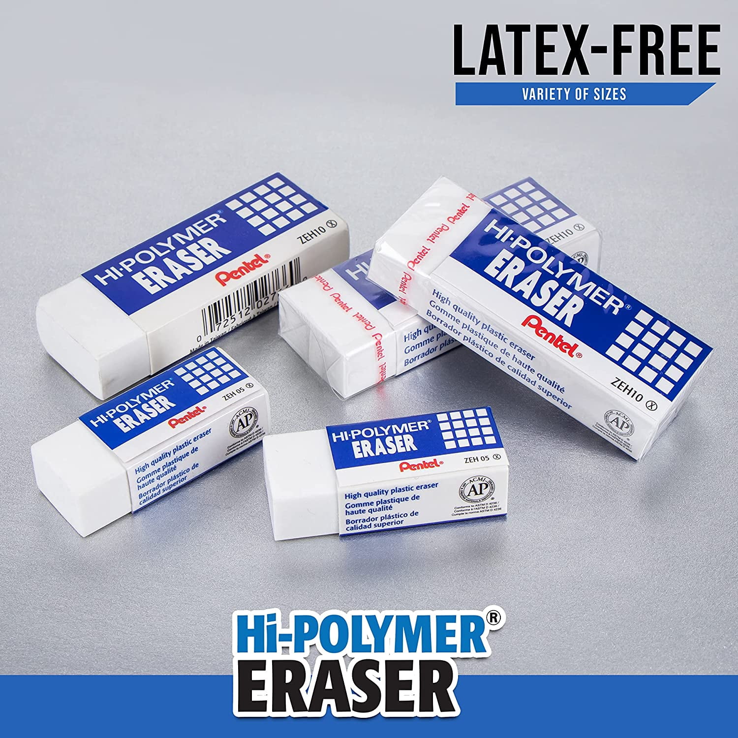 Pentel 2003557 Hi-Polymer Block Eraser, White - Extra Large - Pack of 8