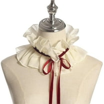 YEKEYI Vintage Chiffon Beige Ruffled Detachable Collar Red Ribbon Lace Up Costume Neck Collar Unisex
