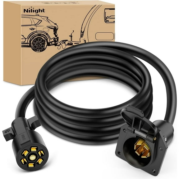 Nilight 7 Way Trailer Plug Extension Cord 8 Feet Heavy Duty 7 Pin Wiring Harness Cable