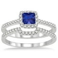 thumbnail image 2 of 2.5 Carat Square Shape Blue Sapphire Halo Art Deco Diamond Moissaite Wedding Ring Bridal Set On 10k White Gold, 2 of 2