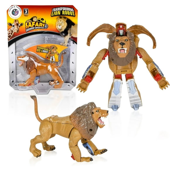 Forest & Twelfth Jungle Animal Toys Small - Figura de acción transformadora - Cambia de un juguete animal detallado a un juguete robot único en segundos - Gran regalo para niñas y niños (león de 4 pul