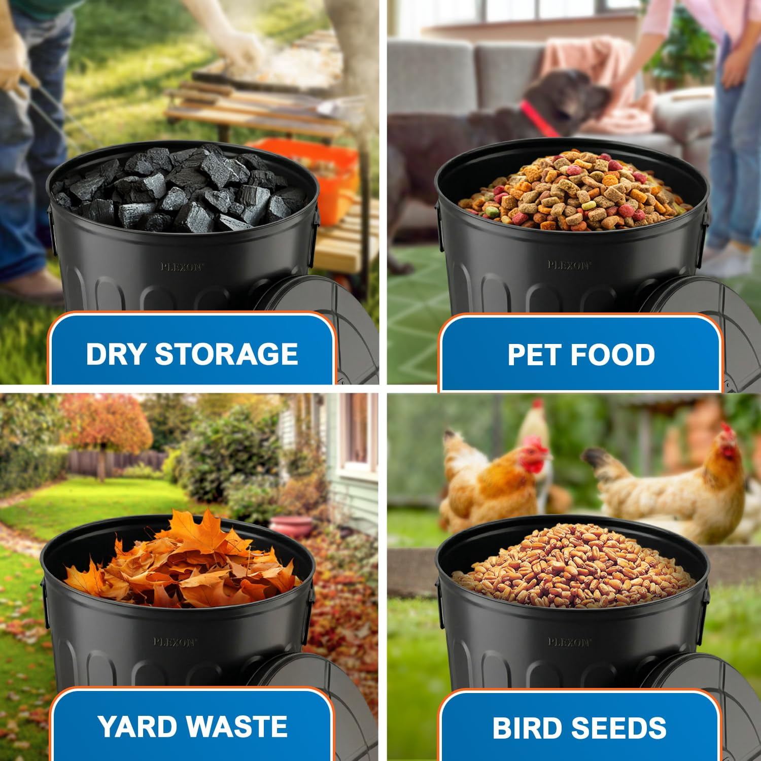 GGsum 20 Gallon Metal Trash Can with Lid Outdoor Large Trash Bin Steel Garbage Can for Garage Patio Farmhouse Bucket Bird Seed Storage Can Heavy Duty Round Container, Black