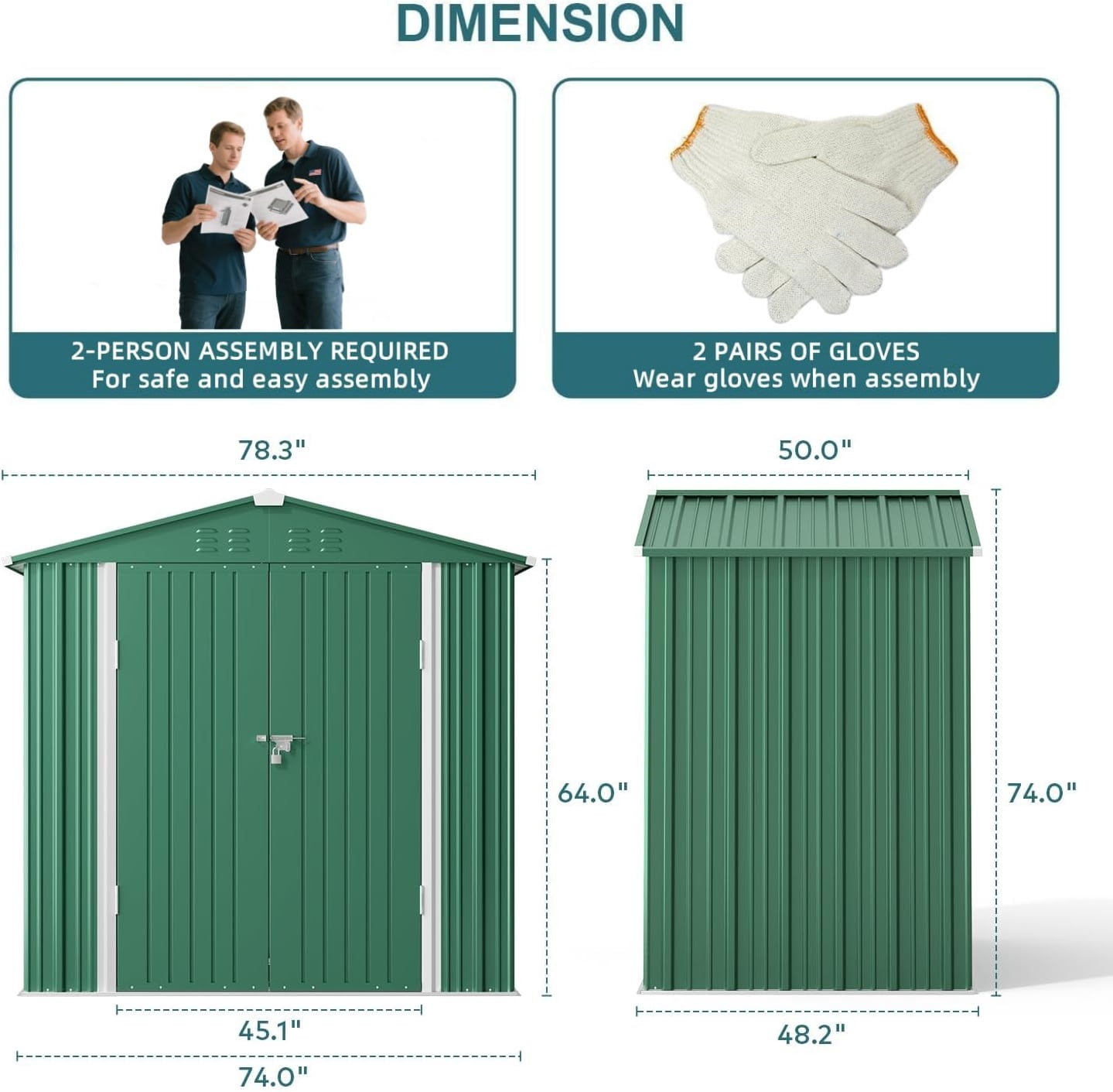 Lofka 6' x 4' FT Outdoor Storage Shed, Outside Metal Tool Shed with Lockable Doors ,Green