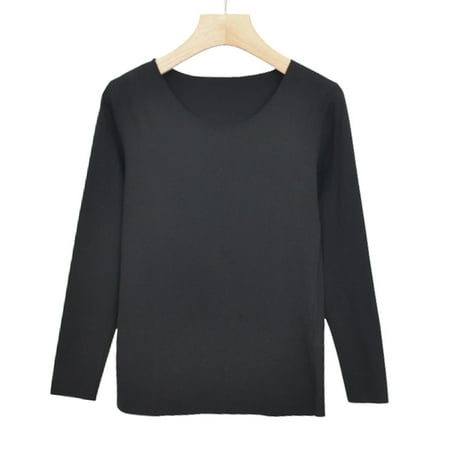 

Women s Thermal Underwear with Fleece Round Neck Bottoming Shirt for Winter
