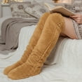 thumbnail image 3 of allydrew Fuzzy Thigh High Socks, Plush Over the Knee Winter Sleeping Slipper Stockings, Long Furry Leg Warmers, Tan, 3 of 5