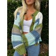 thumbnail image 2 of Jersey tipo cárdigan Saodimallsu para mujer, a rayas, color azul, 2 of 5