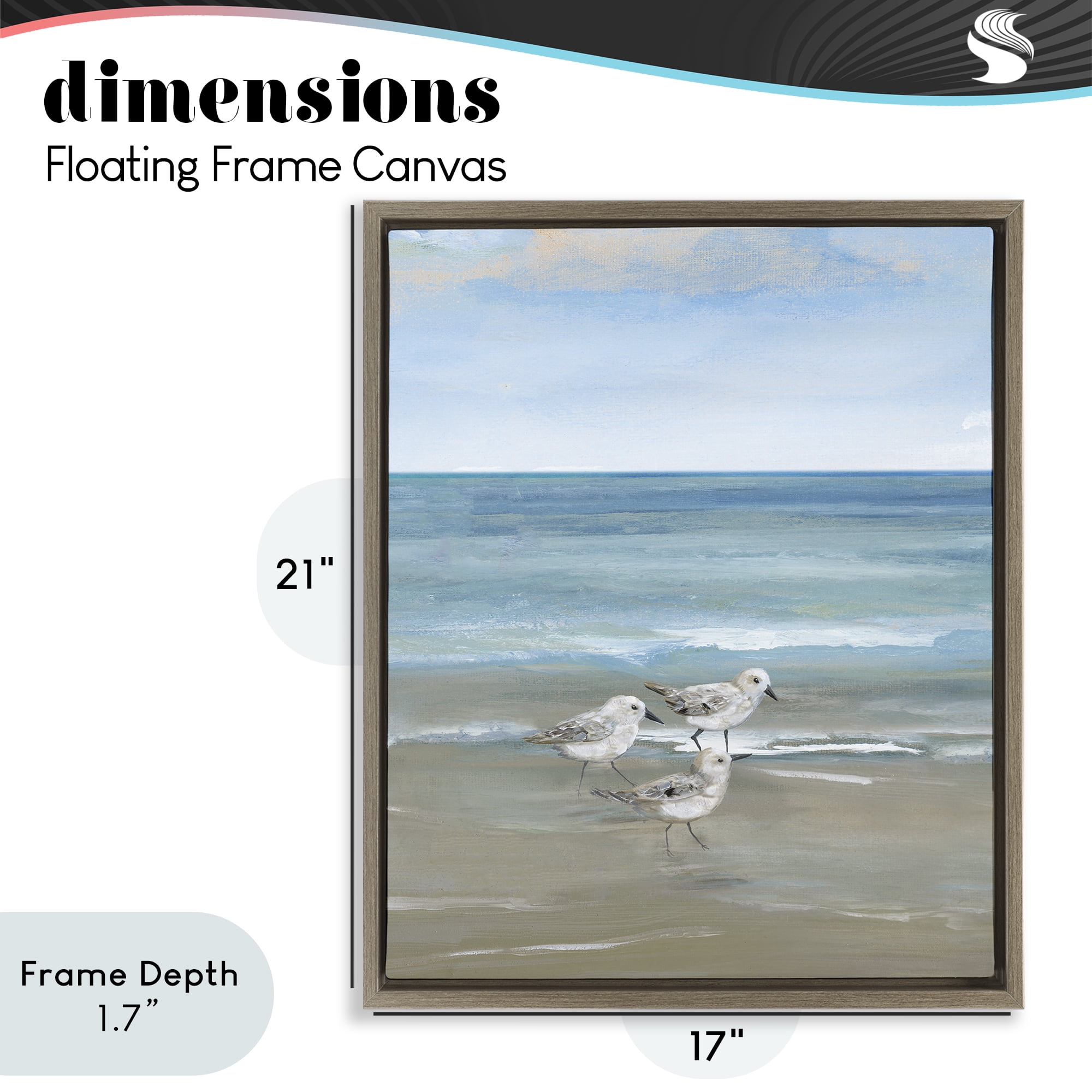Stupell Industries Three Shorebirds & Gentle Waves Brown Framed Floater Canvas Wall Art, design by Nan