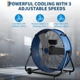 thumbnail image 2 of Towallmark 24-Inch Industrial Drum Fan – High-Velocity 8800 CFM Floor Fan, 3-Speed Adjustable, All-Metal Construction for Warehouse, Workshop, Garage, Gym, Patio– Blue Barrel 24 Inches, 2 of 11