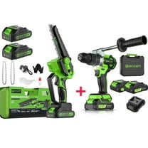 TASHHAR 6 Inch Cordless Electric Chainsaw 2 Battery with Electric Impact Driver 2 Battery Cordless 1/2'' Chuck Drill Driver Kit
