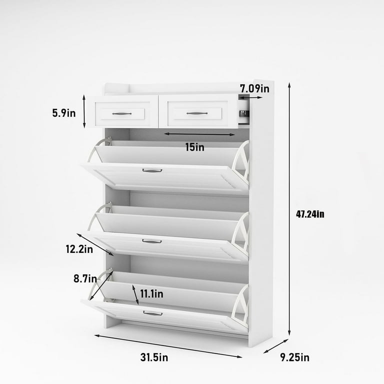 Miniyam Shoe Cabinet, Flip Down Freestanding Shoe Rack with
