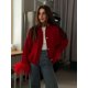 thumbnail image 5 of Cárdigan de punto con plumas y retazos sólidos a la moda para mujer, suéter elegante de manga larga con cuello redondo y botonadura sencilla, ropa de calle de alta gama para mujer 2024, 5 of 5