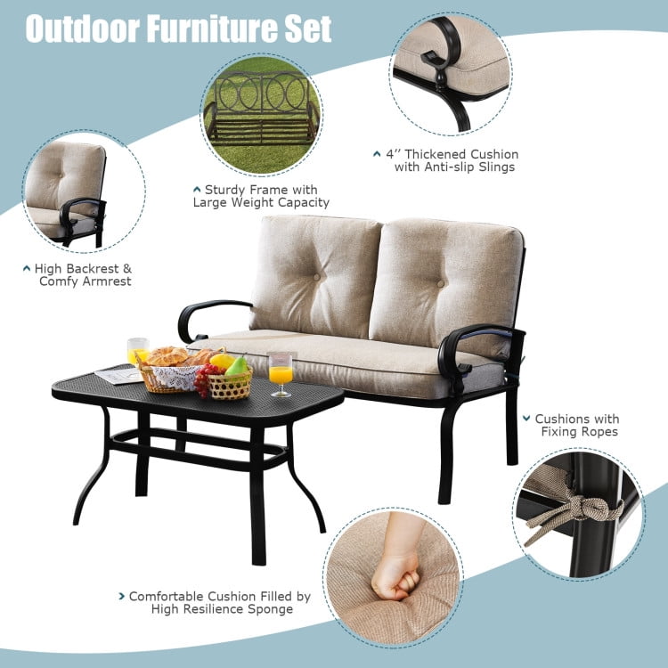 Aimee Lii 2 Pieces Outdoor Patio Furniture Set for Backyard and Poolside, Patio Conversation Sets, Beige
