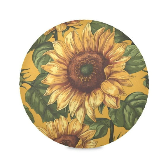 Round Plate Mat 15.4x15.4 Inchesx1 Placemat Table Mat Kitchen Mat Coffee Mat Fabric Thick, Strong Wear-Resistant, Heat Resistance Big Sunflower