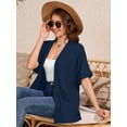 thumbnail image 2 of Demotime Women's Cardigans Open Front Short Sleeve Soft Casual Cover Up with Pockets Navy Blue L, 2 of 7