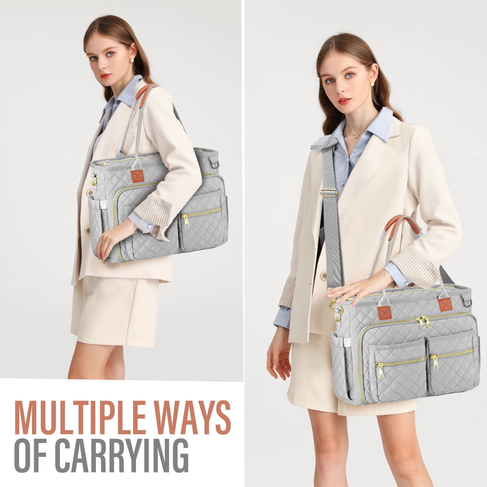 Gocvo Large Capacity Womens Work Bag Multi-functional Teacher Tote Bag with Laptop Compartment Office Work Tote Bag, Gray