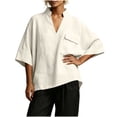 thumbnail image 2 of Dolkfu Elbow-Length Women'S Blouses V-Neck White Polyester Retro Vintage Tops Pull-on Refined Solid Modern Blouses & Tops White,Xxl, 2 of 5