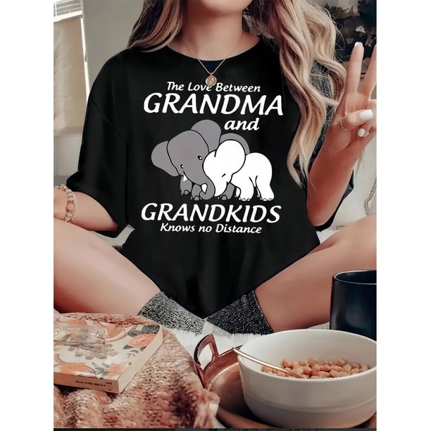 Women's Elephant Love Graphic Tee - Casual Crew Neck Short Sleeve T-Shirt, Stretchy & Breathable Polyester Blend, Perfect for Summer
