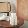 thumbnail image 2 of DecMode 9" Abstract Ribbed Dimensional Concaved White Ceramic Vase with Floral Shaped Rim, 2 of 9