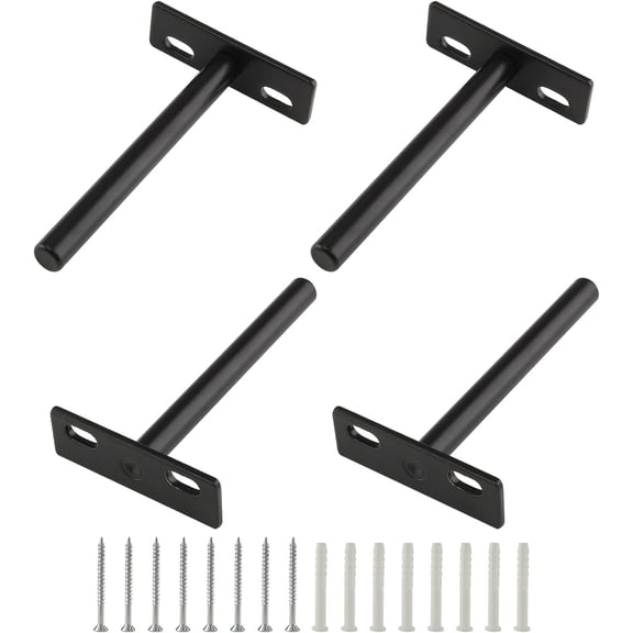 4 Pcs 4 Inch Floating Shelf Bracket Heavy Duty Blind Shelf Supports, Hidden Wall Brackets for Floating Wood Shelves, Black