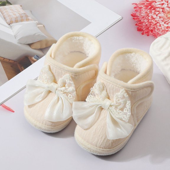 JHOKCI Infant Baby Bowknot Boots Fleece Lined Cozy First Steps Stay-On
