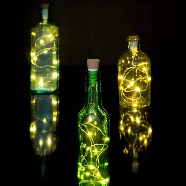 Cadena De Luces Led Solares Lámpara de cadena recargable con luz de botella de vino para cumpleaños Halloween (cálida 1 pieza)