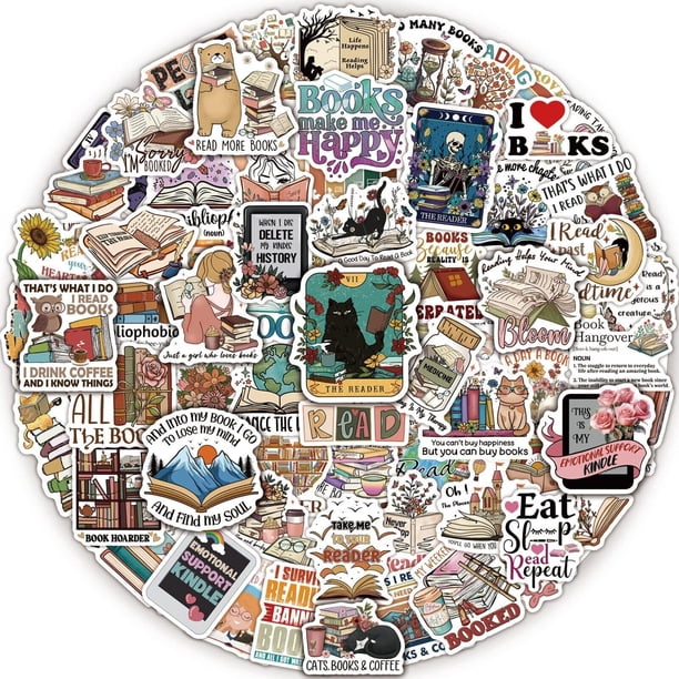 Paquete de stickers MiStar de 110 piezas con diseños literarios impermeables de vinilo
