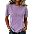 thumbnail image 3 of Plus Size Women's Relaxed Fit Round Neck Short Sleeve Printed T Shirt Blouse Comfy Breathable Work Casual Daily Wear | CSEONE,Purple 2XL, 3 of 7