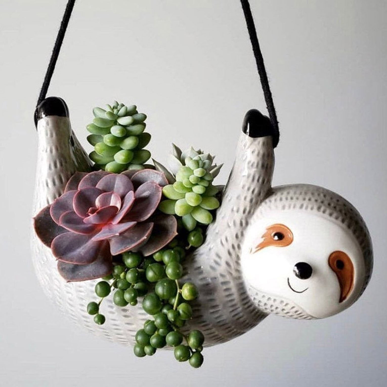 SILVERFEVER Sloth Hanging Planter  Succulent Plant Pot Indoor Outdoor Ceramic Animal Planters Pots Flowerpot Container 1, Grey