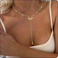 thumbnail image 2 of Lariat Gold Necklace for Women Dainty Adjustable Long Gold Y Necklaces 18k Gold Plated Tassel Triangle Long Bar Slip Chain Drop Pendant Necklace For Women[i7509], 2 of 2