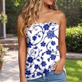 thumbnail image 2 of idosla Womens Smocked Strapless Bandeau Tank Tops Floral Tube Tops Backless Bandeau Tunic Tops Sleeveless Shirts (Dark Blue, L), 2 of 4