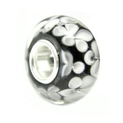 Queenberry Sterling Silver Black Daisy Flower European Style Glass Bead Charm Fits Pandora