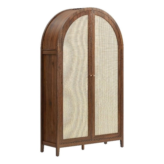 Maklaine Rattan Walnut Storage Cabinet Arched 79" Unassembled