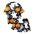 thumbnail image 4 of Halloween Silk Pajamas Women Satin Pajama Sets for Women Comfortable Two-Piece Short Sleeve Sleepwear with Playful Halloween Themed Print and Cozy Shorts Black S, 4 of 4