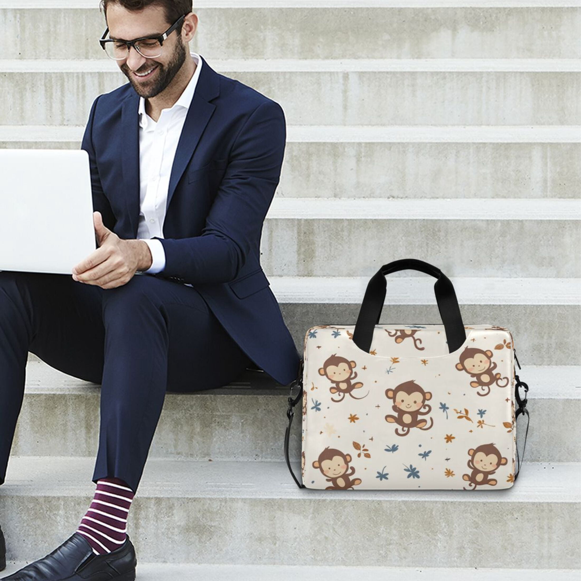 Laptop Bag Laptop Briefcase 15.7 x 3 x 11.8 Inches Laptop Bag Briefcases Laptop Storage Travel Laptop Bag Work Laptop Bag Cute Brown Cartoon Monkey
