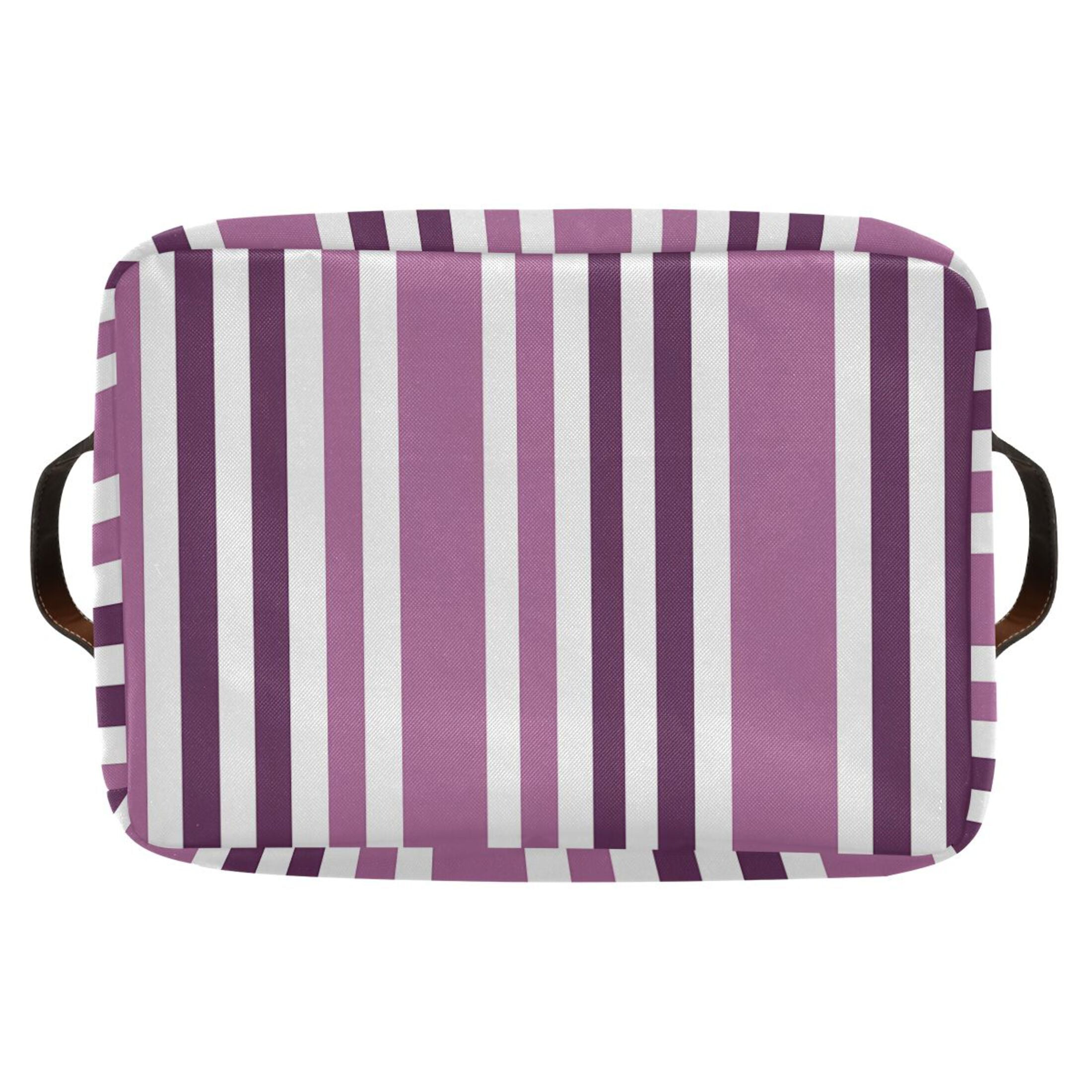 Storage Bins with Handle Fabric Organizer Basket Foldable Box 1 Pack Aubergine and White Stripes 14.2x10.2x8.3