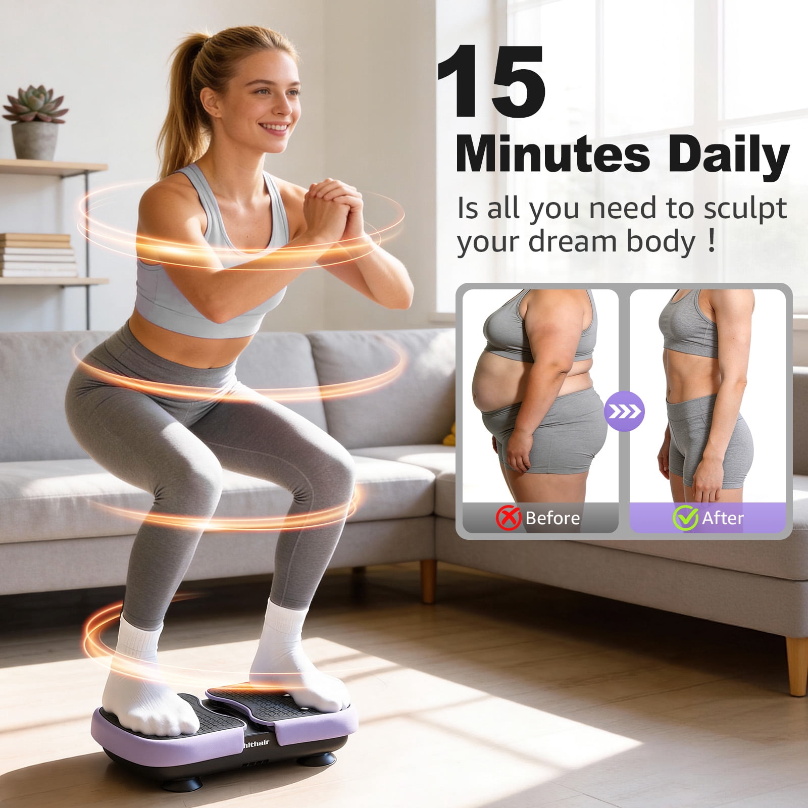 Hlthair Mini Vibration Plate Machine For Lymphatic Drainage, Shake Plate Exercise Machine Fat Burner For Weight Loss, Portable Shaking Whole Body Workout Vibration Platform for Home Gym 1 Piece