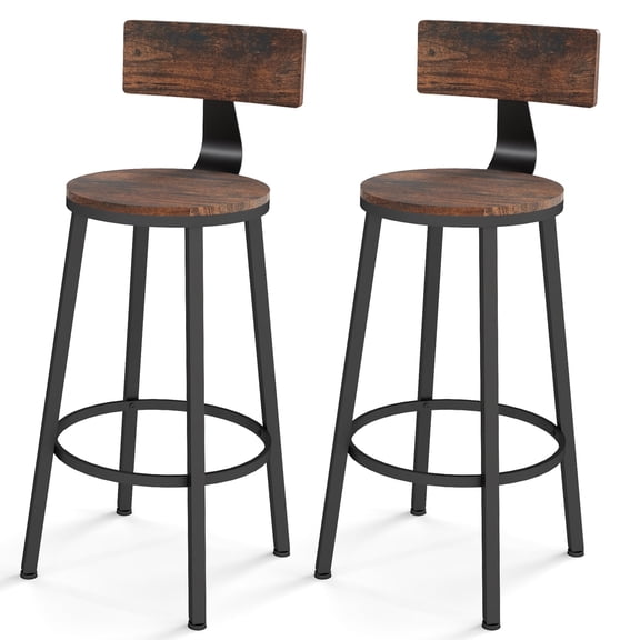 LOGYAT Counter Height Bar Stools Set of 2 with Backrest, 30" Seat Height for Kitchen Island, Breakfast Bar Chairs, 360 Footrest and Non-Scratch Adjustable Feet, Rustic Brown and Black