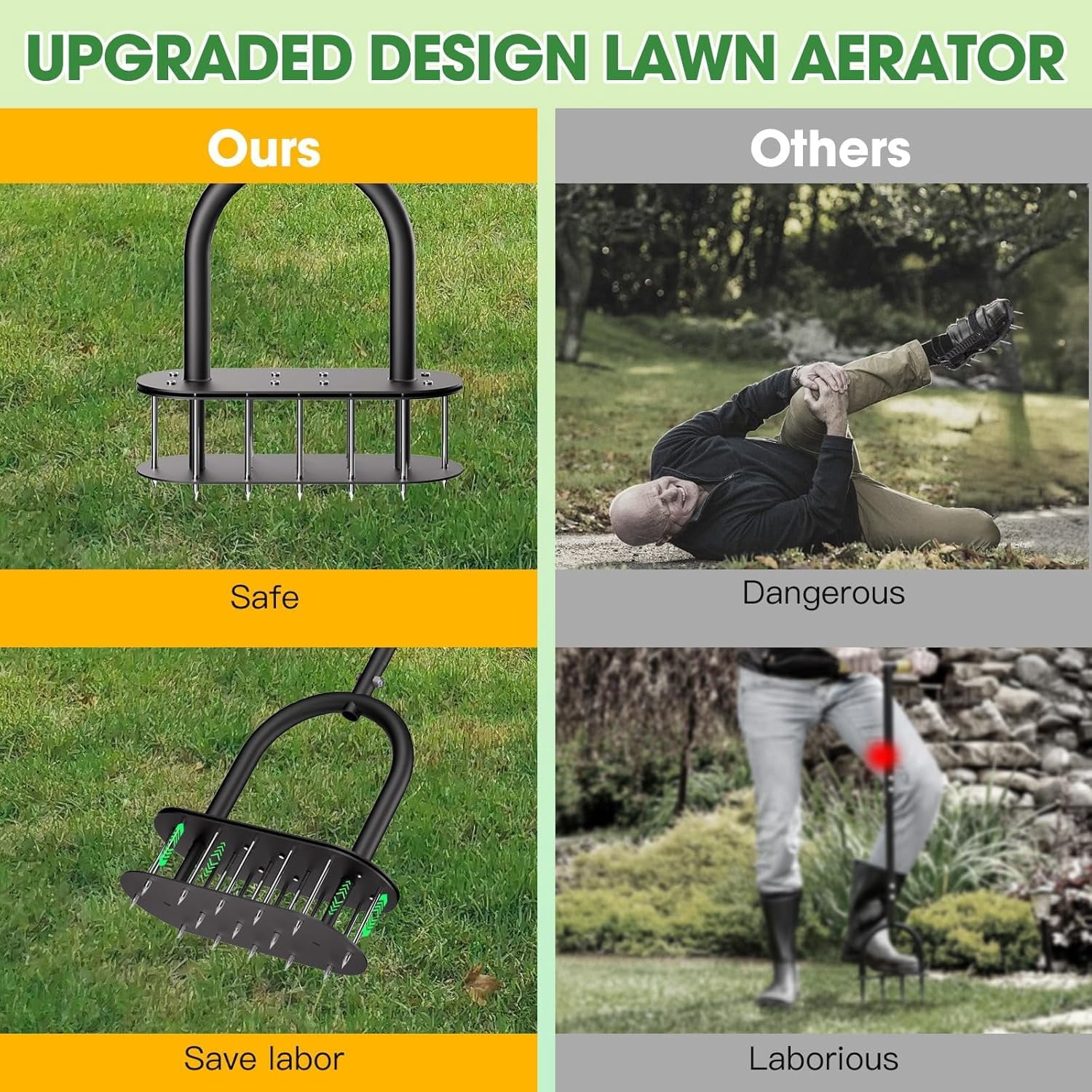 Lawn Aerator Automatic Dirt And Leaf Clean Design Pre-assembled 15 Iron Spikes Metal Soil Aerating Tools For Yard Garden  Tool