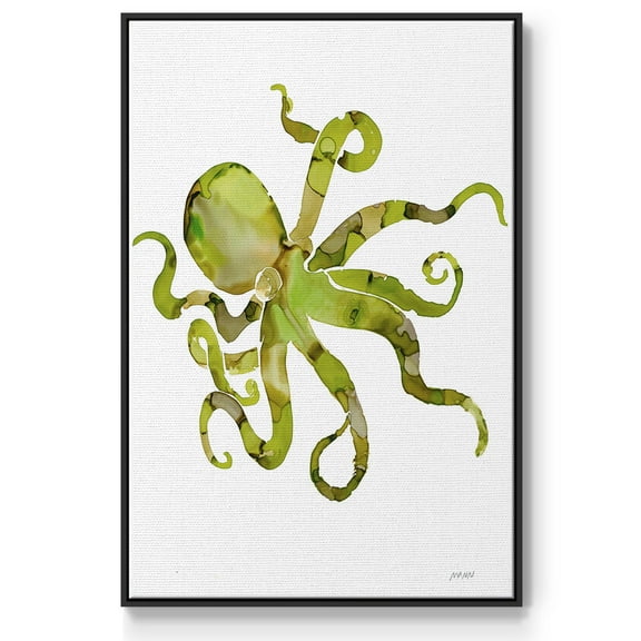 Octopus Framed Premium Gallery Wrapped Canvas - Ready to Hang - 17 x 25 - Black Floating Frame