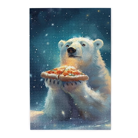 1000 PCS White Bear and Pizza 1000 piece puzzle for adults Classic Animal Art White Bear Wooden Puzzle.Unique Artwork for Adults Great for Relaxation and Display for Puzzle Lovers Stunning Artwork