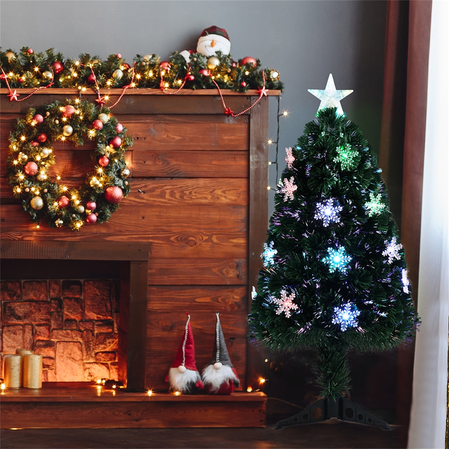 Kepooman 3ft Top With Stars, Christmas Tree with 12 Light Colorful Discoloration and 85 Branches, Green Kepooman 3ft Top With Stars, Christmas Tree with 12 Light Colorful Discoloration and 85 Branches, Green