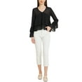 thumbnail image 2 of INSPIRE CHIC Polka Dots Mesh Tops Blouse Deep V Neck Long SleeveT Shirt L Black, 2 of 5